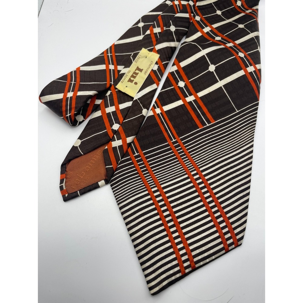 Vintage Paco Rabanne Paris Silk Tie Brown Orange Geometric Geometric Made France